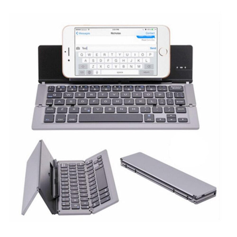 Clavier sans fil Bluetooth pliable, compatible avec les tablettes et les téléphones intelligents, pour iPhone, Android, tablette, ipad, PC: Grey