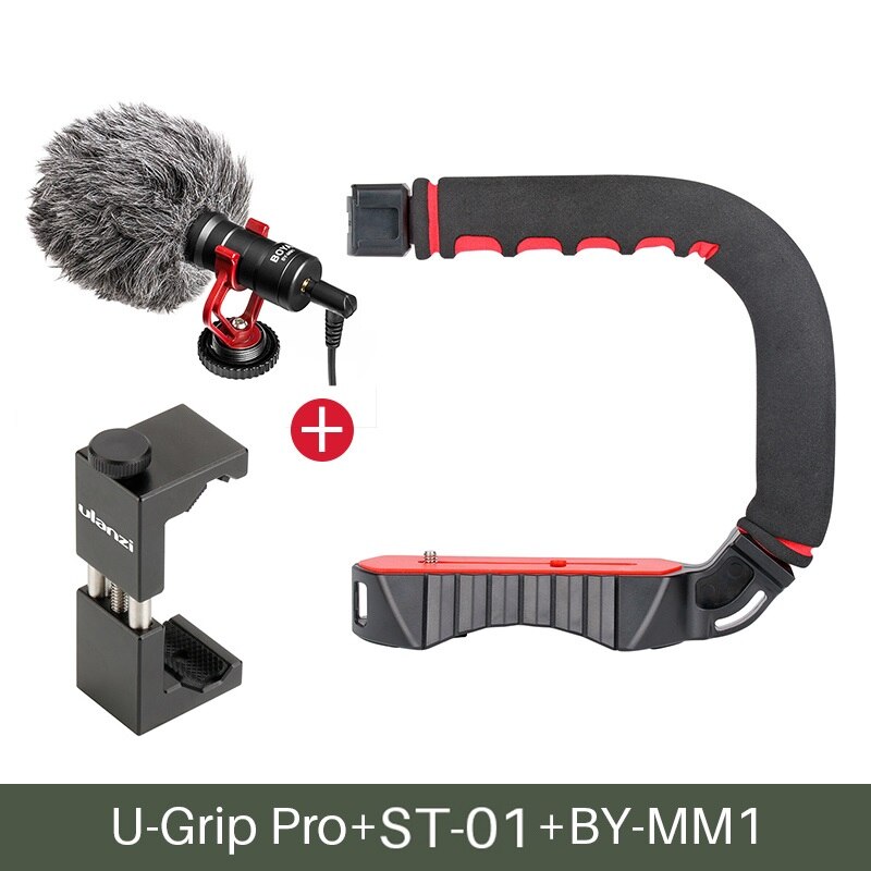 Ulanzi-estabilizador de cámara u-grip Pro, plataforma de vídeo, jaula, Triplle, Zapata fría, Steadicam de mano para iPhone 11, GoPro 7, 6, 5, Canon y Sony: with ST-01 Mic