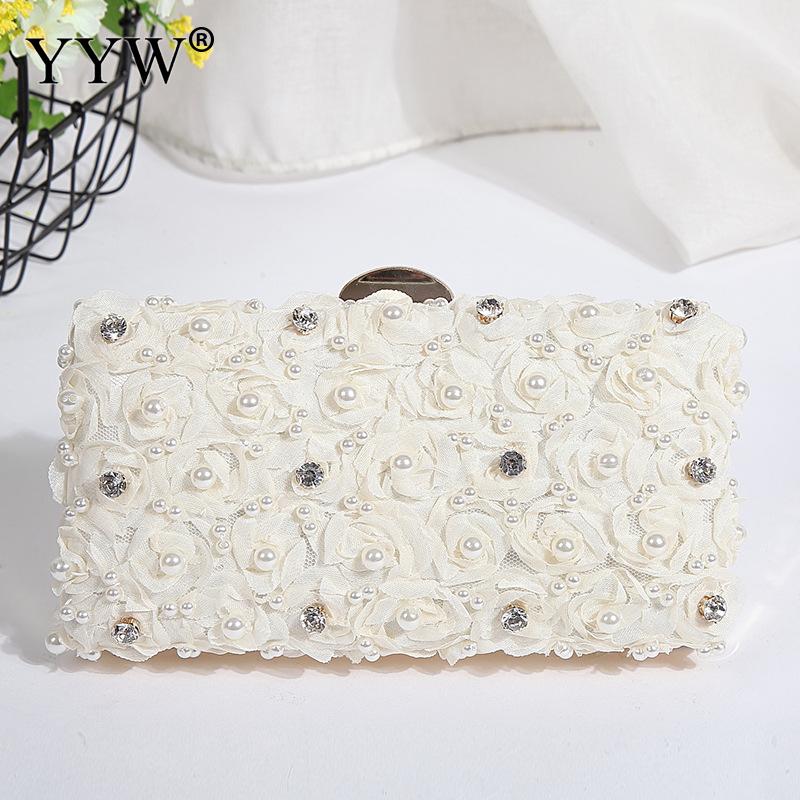 YYW Roze Plastic Parel Bloemen Clutch Met Witte Steentjes Clutch Vrouwelijke Witte Bruiloft Tas Zwart Purse Sac Belangrijkste Femme: apricot