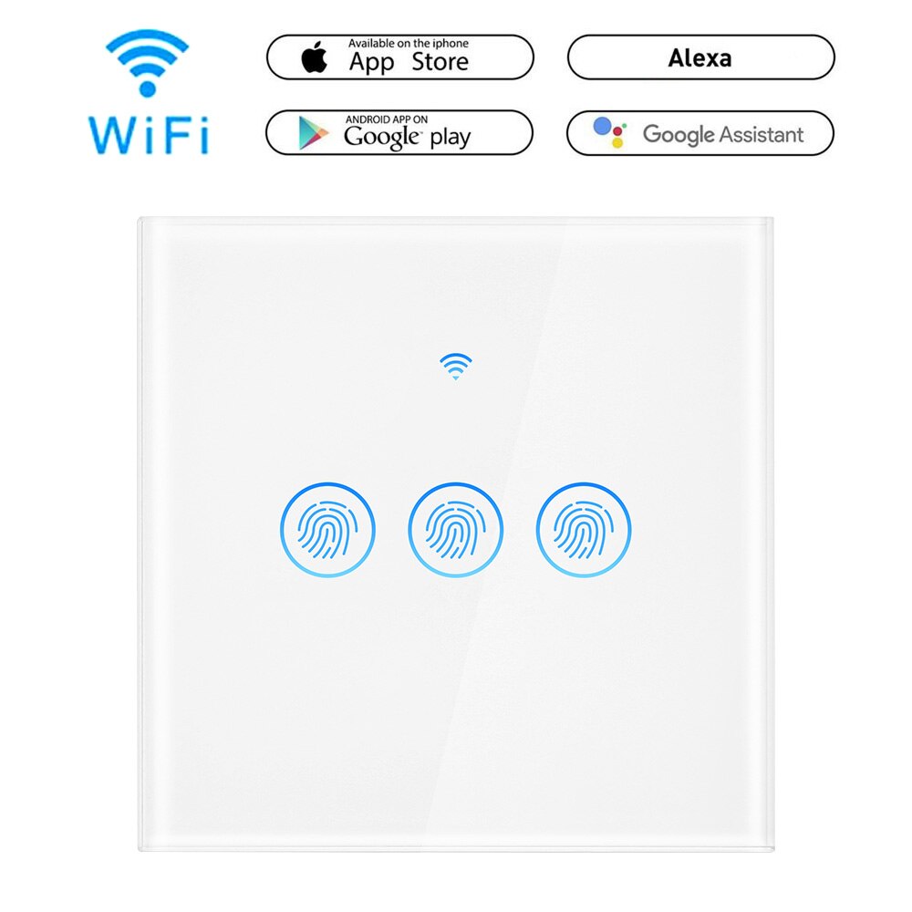 Szaoju EU Smart Light Switch Wall Touch Switch 1 Gang 1 Way Smart Home Support Alexa Google Home Assistant IFTTT For Android: WiFi white three