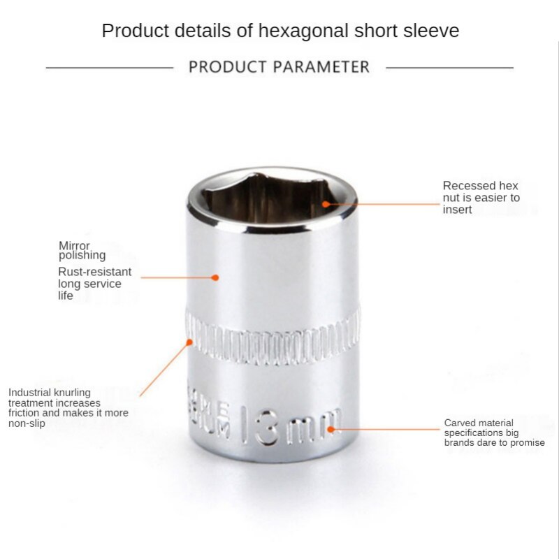Socket 1/4 in Drive Metric Hex Square 6Points 4-14mm Individual Hex Polished CRV