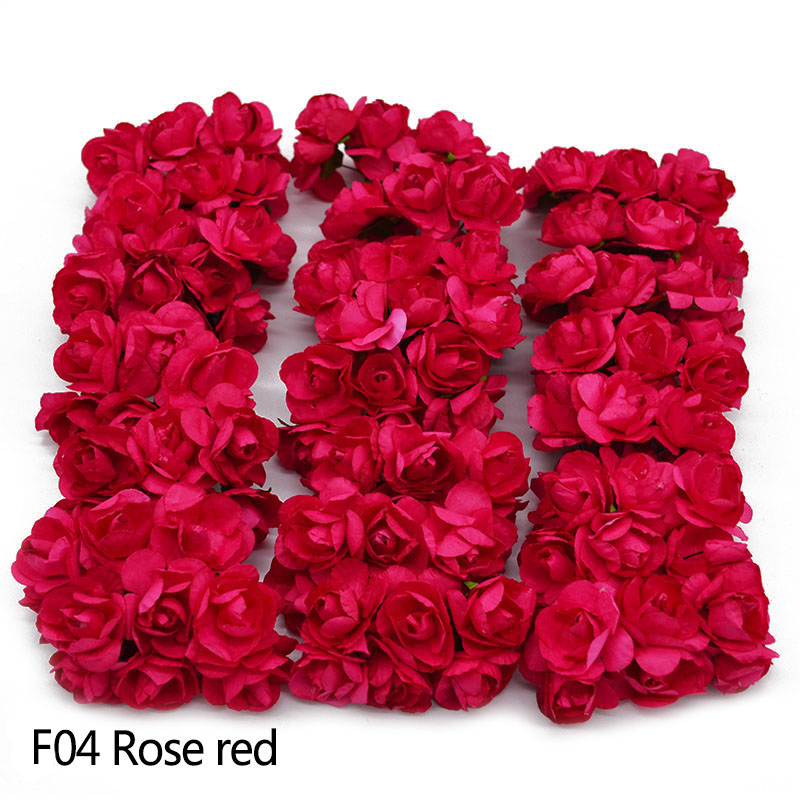 3cm 72PCS Artificial Flowers Paper Flower Head Bouquet DIY Craft Wreath Scrapbooking Flower Wedding Decoration Party Supplies: F04 Rose red