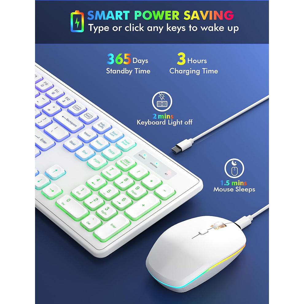 Backlit Wireless Keyboard and Mouse Combo Rechargeable Full-Size Ergonomic 2.4G Quiet Keyboard Mouse for Mac, Windows,Laptop, PC