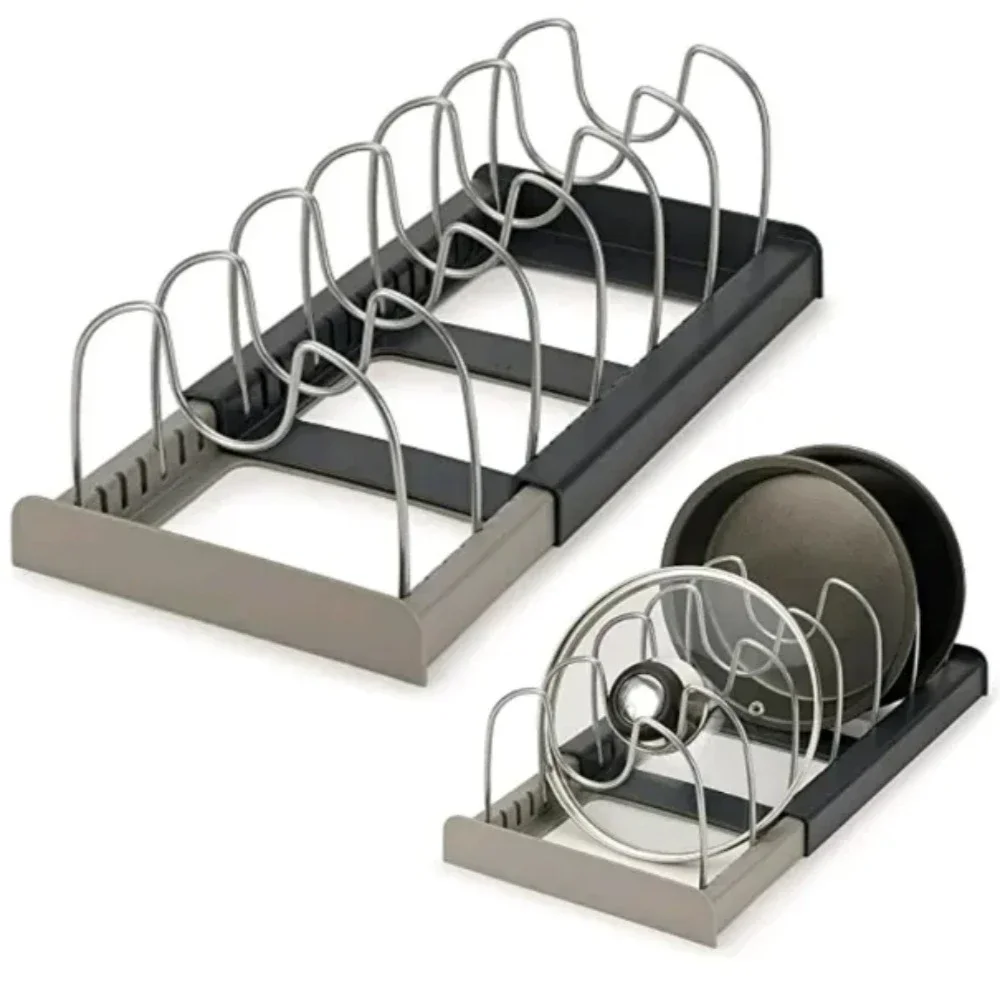 Organizadores expandibles para ollas y sartenes, soporte para estante, armario de cocina, despensa, utensilios para hornear, estante organizador con 6 compartimentos ajustables