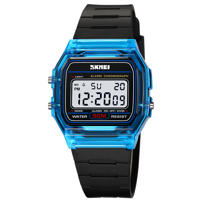 SKMEI, vigor juvenil, reloj de pulsera transparente con correa de TPU para mujer, cronómetro con pantalla de luz trasera, relojes digitales para mujer, reloj para mujer