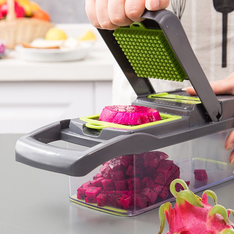 Mad hakker grøntsag frugt ost løg hakker skiver snitter rivejern 12 in 1 veggie hakker ej
