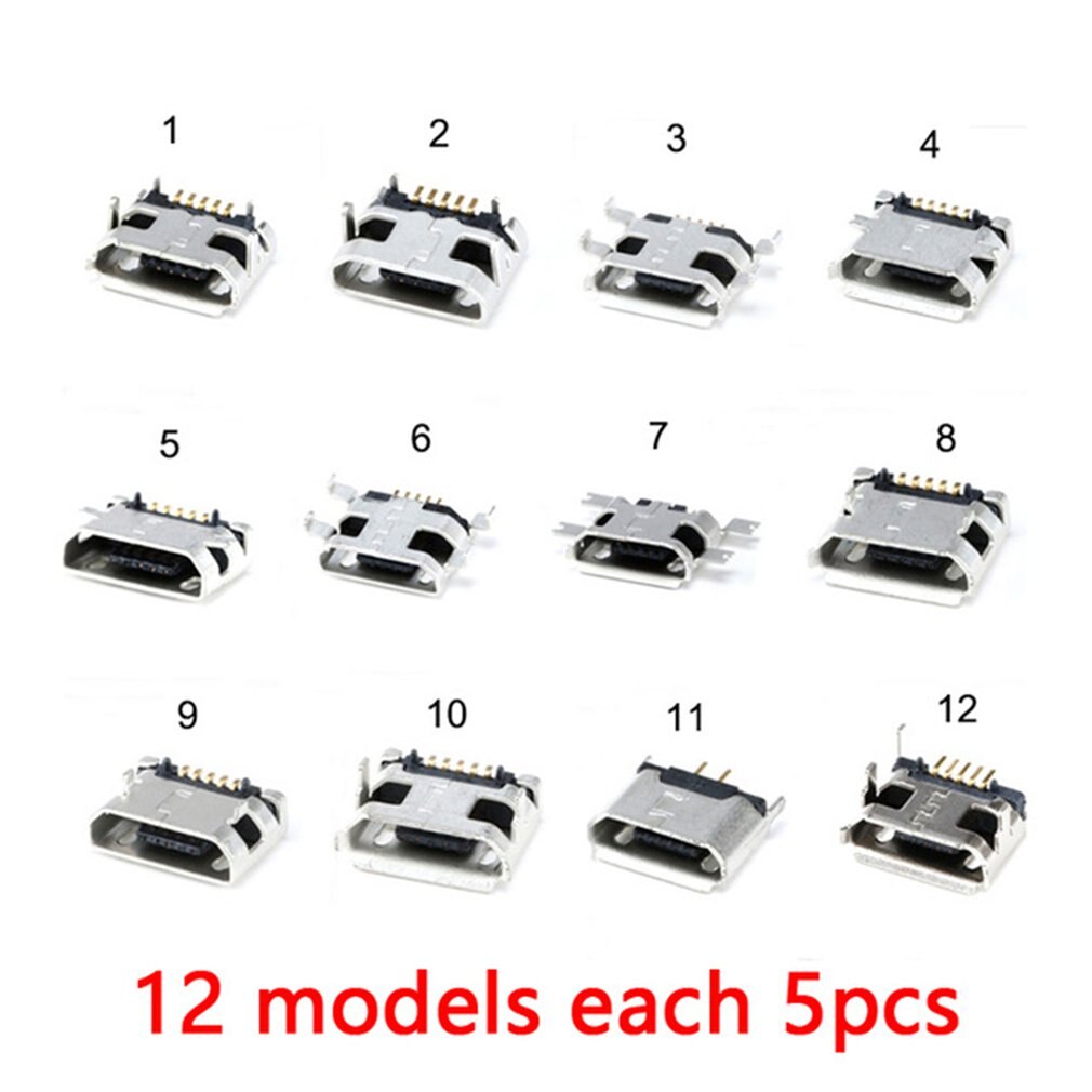 USB Patch Connector Micro USB Connector Socket Jack USB Connectors Set for MP3/4/5 For Android Mobile Phone: 5for each of12size
