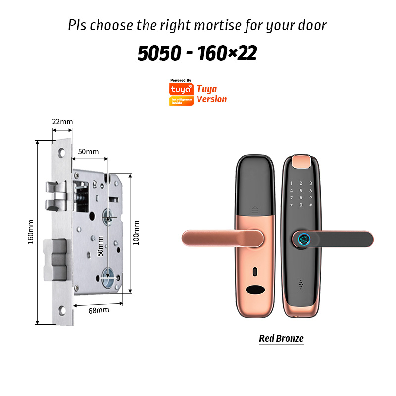 YRHAND H2 Tuya wif fingerprinti fechadura eletronica сейф password cerradura inteligente smart door lock: H2Ty-R160