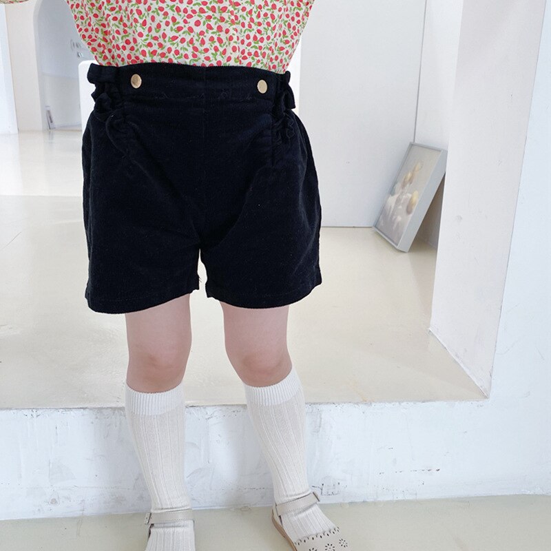 Piger afslappet nitte lås corduroy shorts forår efterår all-match flæser ensfarvet shorts: Sort / 130cm