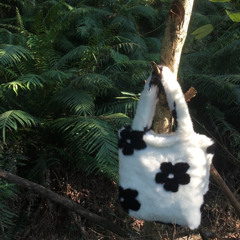 Vintage femmes sacs à main en peluche hiver dames petits sacs à bandoulière mignon fleur motif femme Mini fourre-tout pochette sac à main