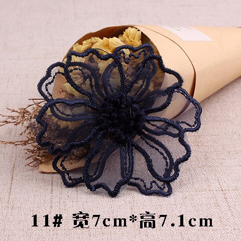 Parches bordados de encaje azul oscuro azul marino, iones para coser en ropa, apliques de mariposa y flores de Organza para ropa, pantalones vaqueros, vestido, rayas DIY: níquel