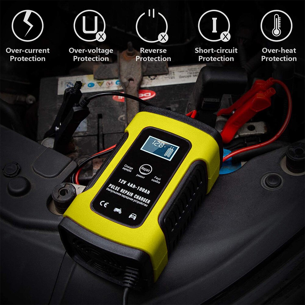 12V 6A Full Automatic Intelligent Car Motorcycle Battery Charger For Auto Moto Lead Acid Charging 6A 12V Digital LCD-Display