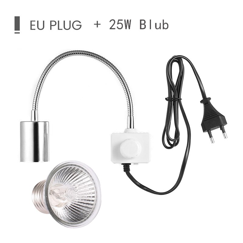 Lámpara para reptiles de 25W UVA + UVB, soporte de bombilla con Clip, lámpara halógena de calor, lámpara de base de tortuga, Kit de luz de calor, productos para mascotas: Lamp and EU holder