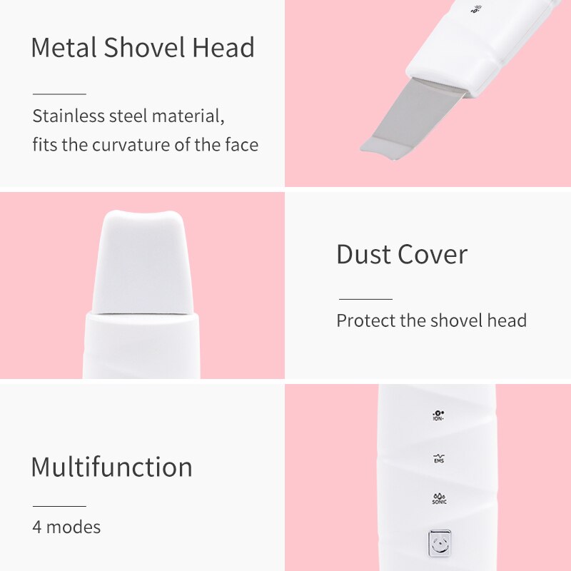 Ultrasonic face cleaning cosmetics machine effective smooth skin Facial Pore Cleaner Rechargeable Skin Scrubber