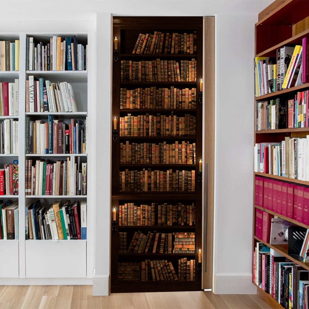 Bookshelf Bookcase Stereo Door Stickers Removable Waterproof Self-adhesive Wall Stickers Bedroom DIY Wallpaper Sticker 19Dec23