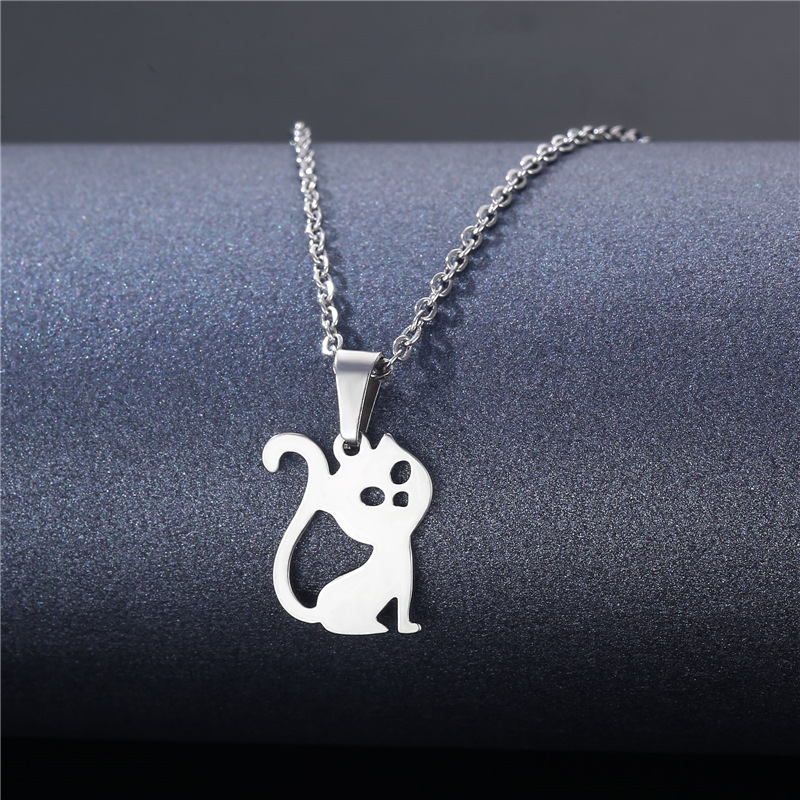 Stainless Steel Necklace For Women Men Silver Color Dreamcatcher Pendant Simple Cute Cat Elephant Necklace Jewelry: NC21Y0371