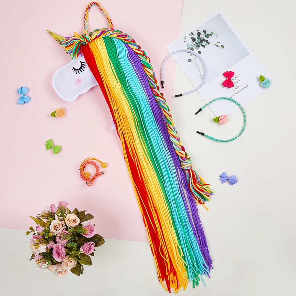 Einhorn Haar BöGen Lagerung Gürtel Ornamente 100% Handgemachte Mädchen Haar Clips Haarspange Haarband Hängen Dekor Organizer