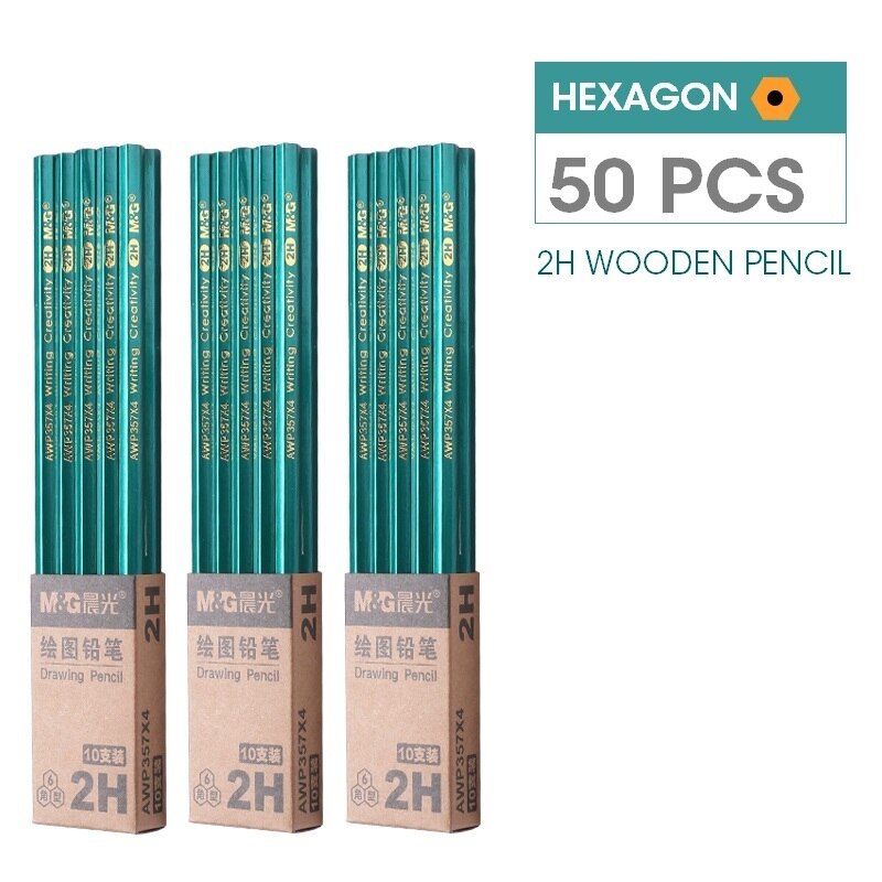 Andsty-lápiz de madera M &amp; G HB 2B 2H con sacapuntas gratis, lápiz de grafito de plomo de madera con goma de borrar para suministros de papelería escolar: 50pcs 2H Green