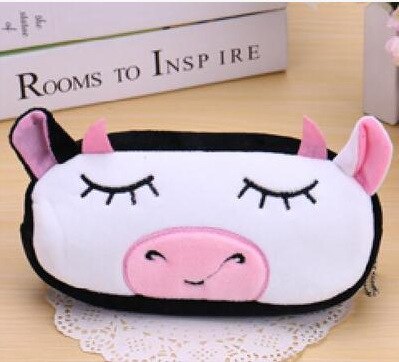 FUDEAM Soft Plush Cartoon Women Long Coin Purse Cute Zipper Girl School Stationery Pencil Case Usb Cable Storage Bag Key Wallet: Cow