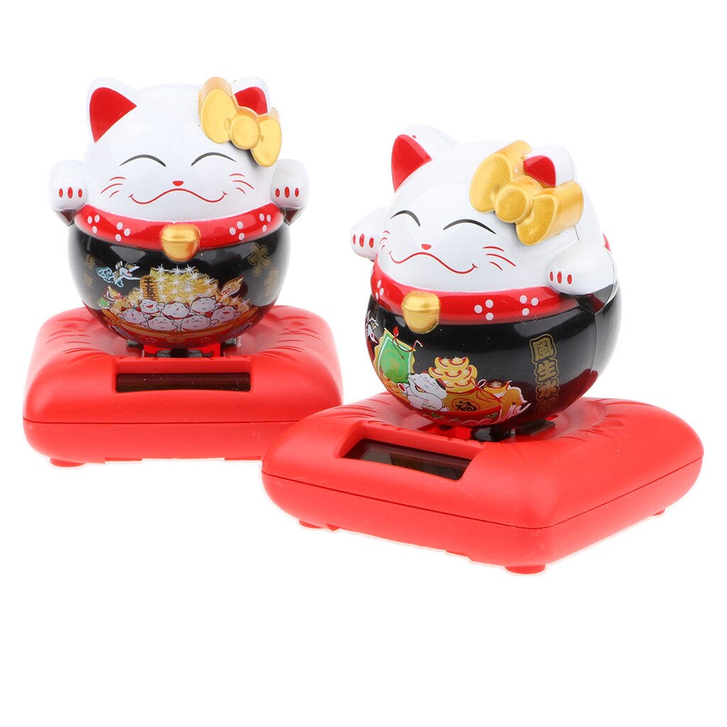 Solar Powered Nodding Bobbing Japanese Fortune Cat Lucky Kitten Solar Home Decor Bobbleheads Animal Pet Model Toy