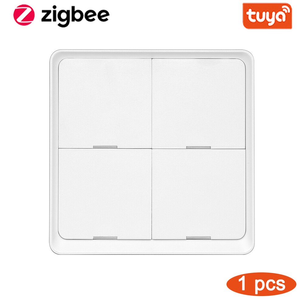 Tuya Smart ZigBee 4 Gang Wireless Scene Switch Push Button Controller Battery Powered Automation Scenario For Tuya Devices: 4 Gang Switch 1 pcs