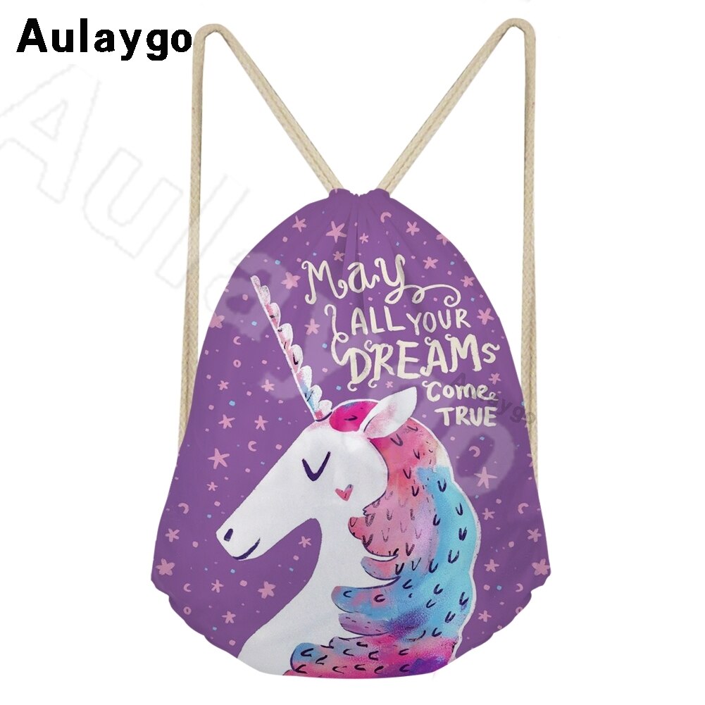 Aulaygo unicorn ryggsäck för barn reselinje unicorn färg bokstavstryck kawaii dragsko väskor axel barn skolväska: Gul