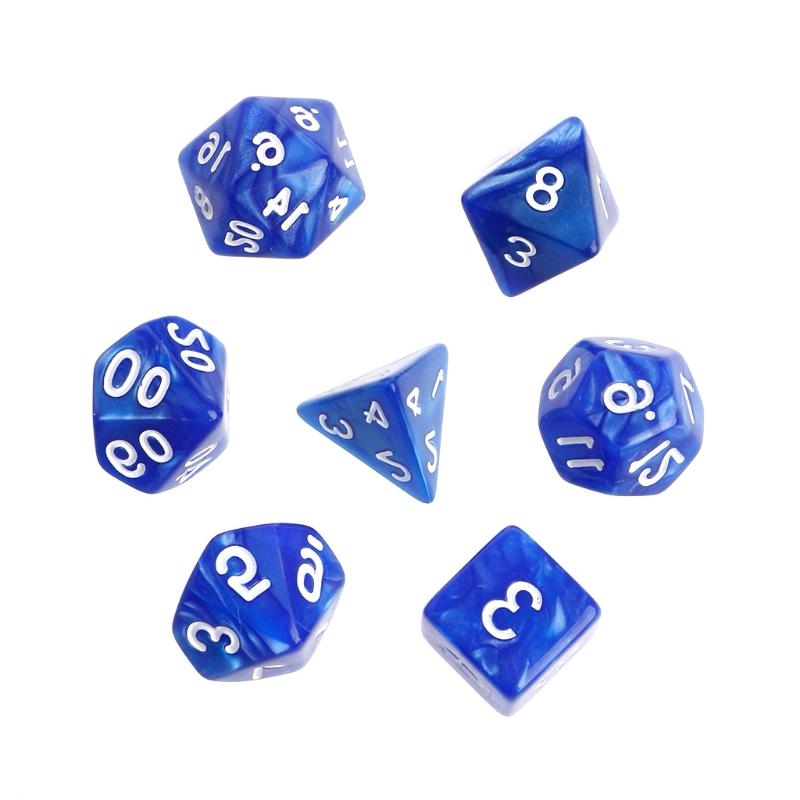 7Pcs Polyhedral Dice White Numbers For Dragon Pathfinder D20 D12 2xD10 D8 D6 D4 D0LB: Yellow