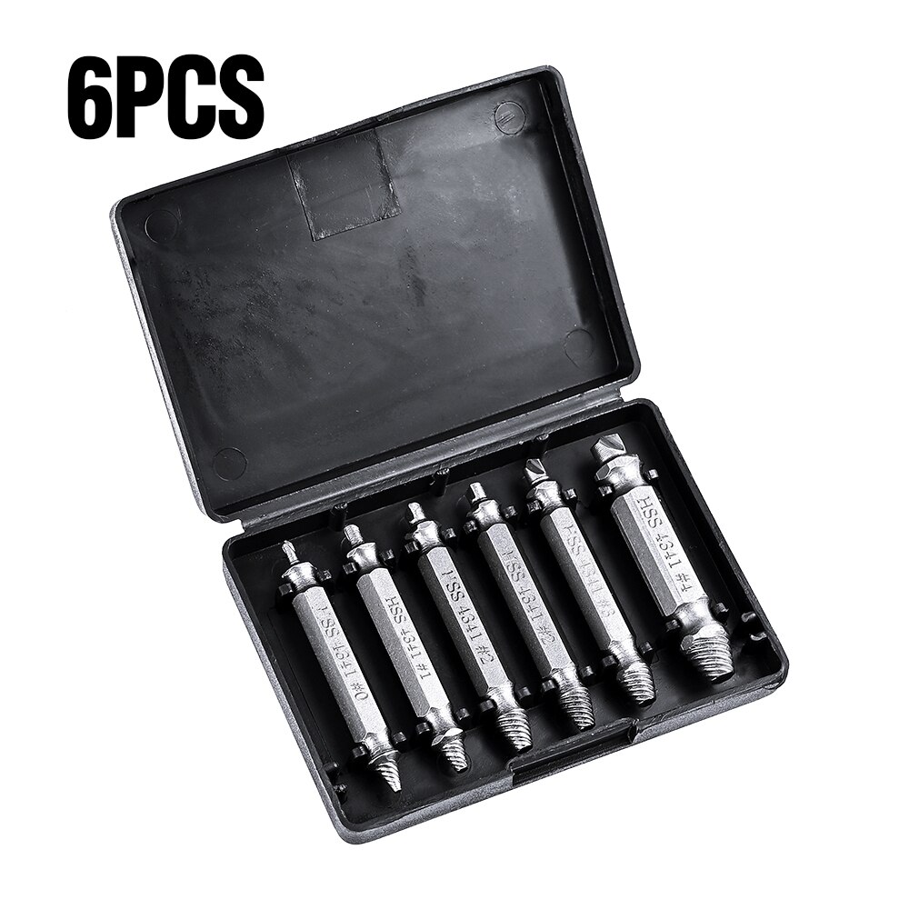 Vastar Double Side Schroef Extractor Set Gebroken Hoofd Schroef Removal Tool Hoge Sterkte Remover Boren Beschadigd Bolt Extractor: 6pcs silver