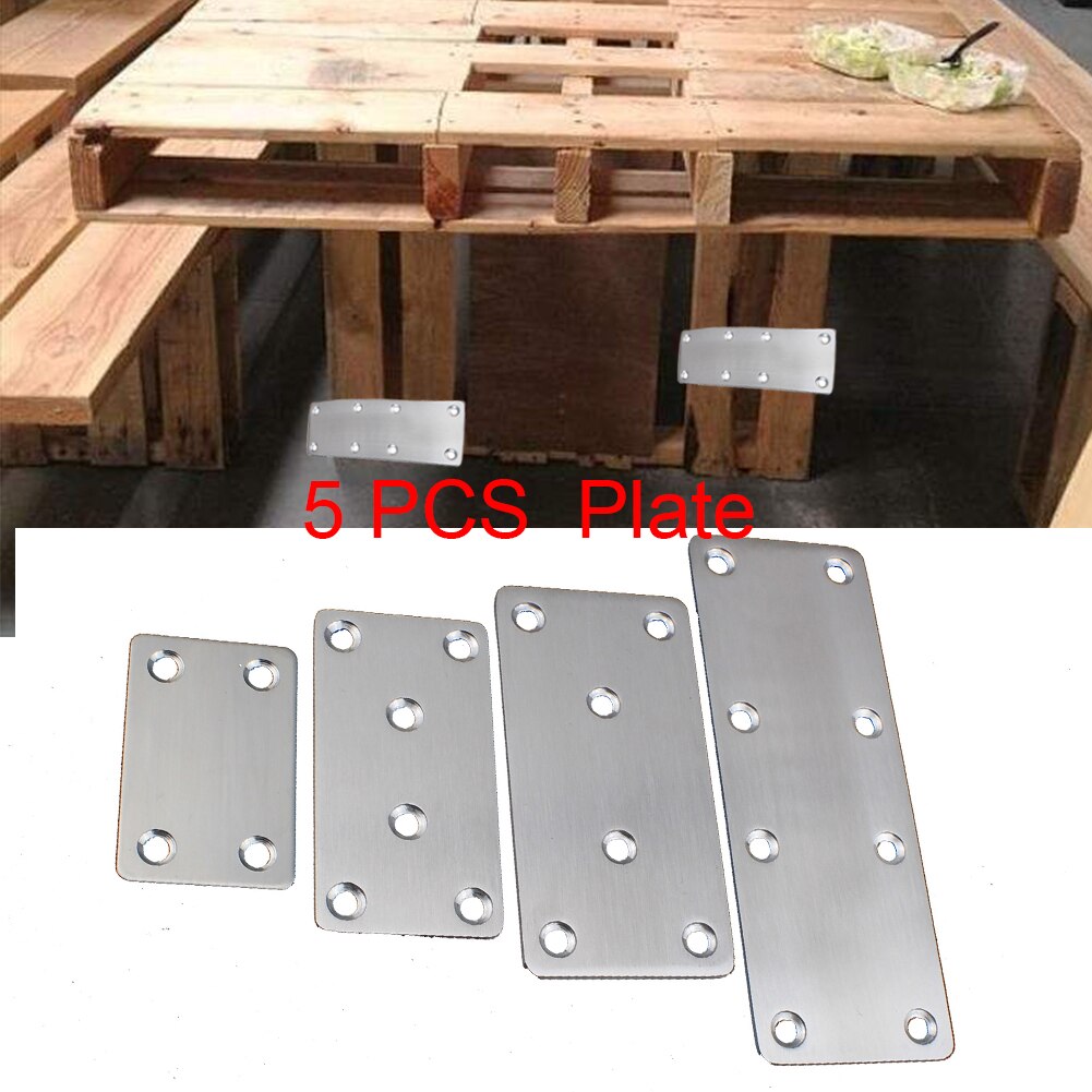 5pcs Connector Repair Plates Stainless Steel Mending Fixing Straight Brace Furniture Heavy Duty Accessories Flat Corner Bracket