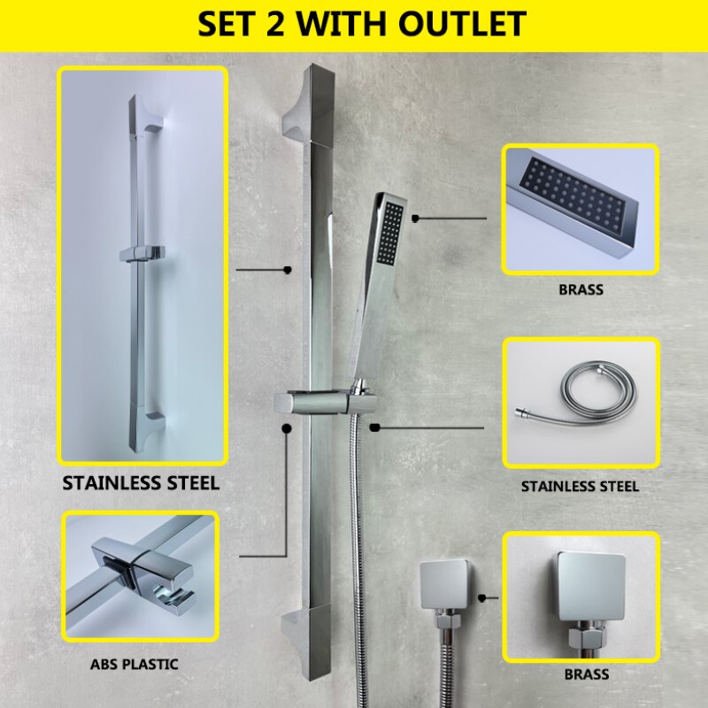 Badkamer Douche Sliding Bar Chrome Set 1/2/3 Functies Messing Abs Plastic Handheld Douche Rvs Verstelbare Bar: Set 2 with Outlet