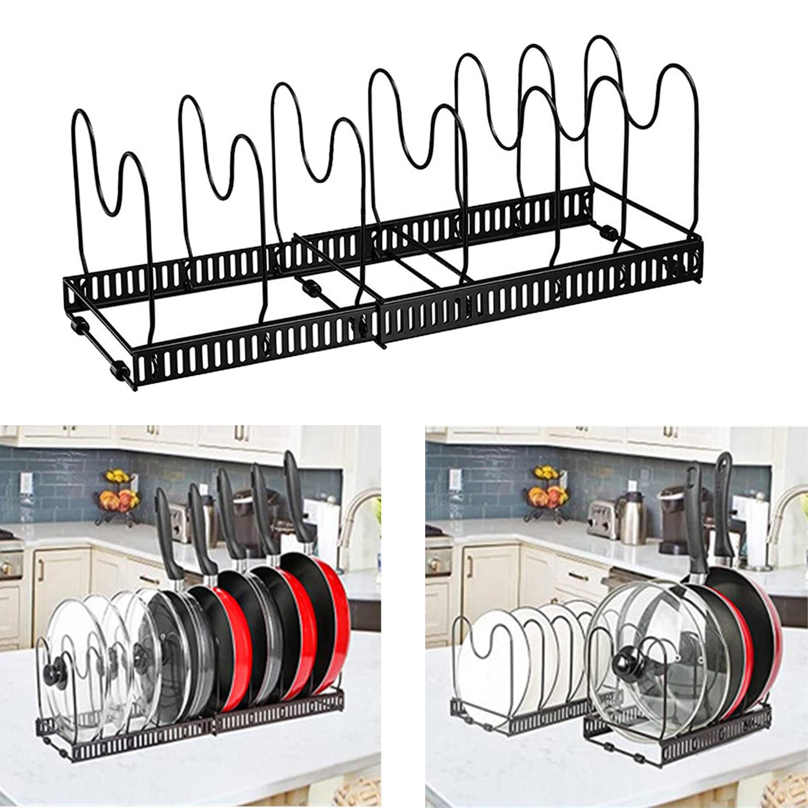 Pan Organizer Expandable Cookware Multi-Function with 2 DIY Methods Pot Rack Holder U-Shape for Kitchen Cabinet Plate Counter