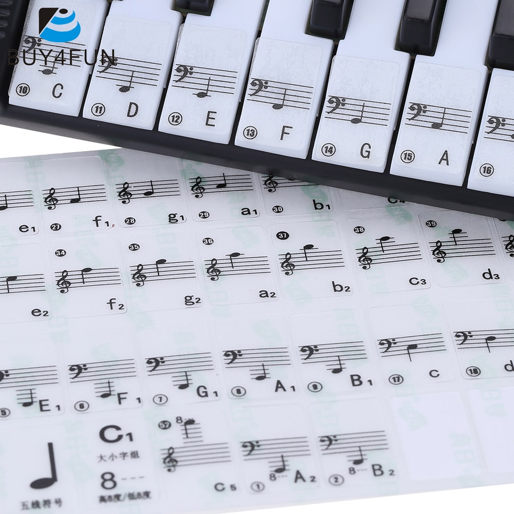 ! Transparent Piano Keyboard Sticker 49/61 Key Electronic Keyboard 88 Key Piano Stave Note Sticker for White Keys