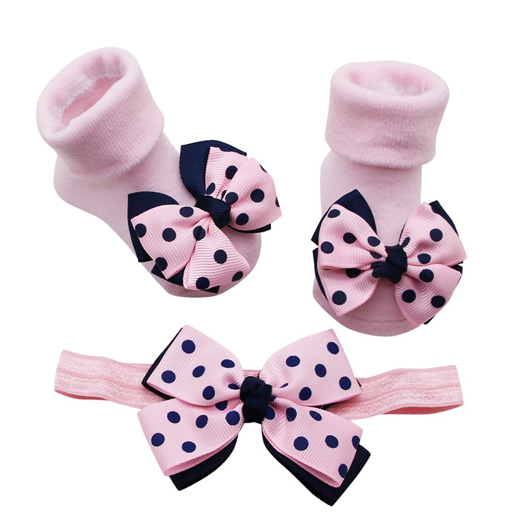 Chaussettes antidérapantes pour bébés + 1 pièce, ceinture de cheveux, nœud ondulé, pour filles et garçons, vêtements pour enfants, de fête