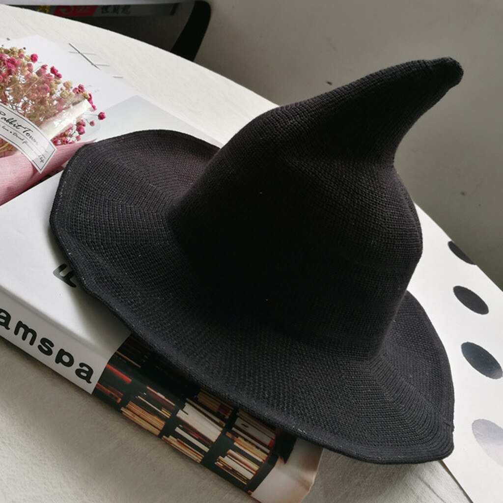 Women Witcher Foldable Wide Breathable Anti-sunburn Bucket Funny Hat Cap Witch Spire Wide Brim Cotton Wizard Pot Hat#T2: Black