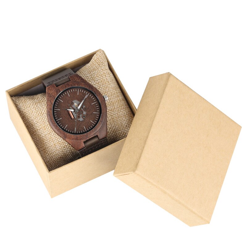 Relógio Casal Relógio de Quartzo Pulseira de Couro Feitos À Mão de madeira Walnut Madeira Relógios Oco Dial reloj parágrafo parej Presente do Amante Dia Dos Namorados
