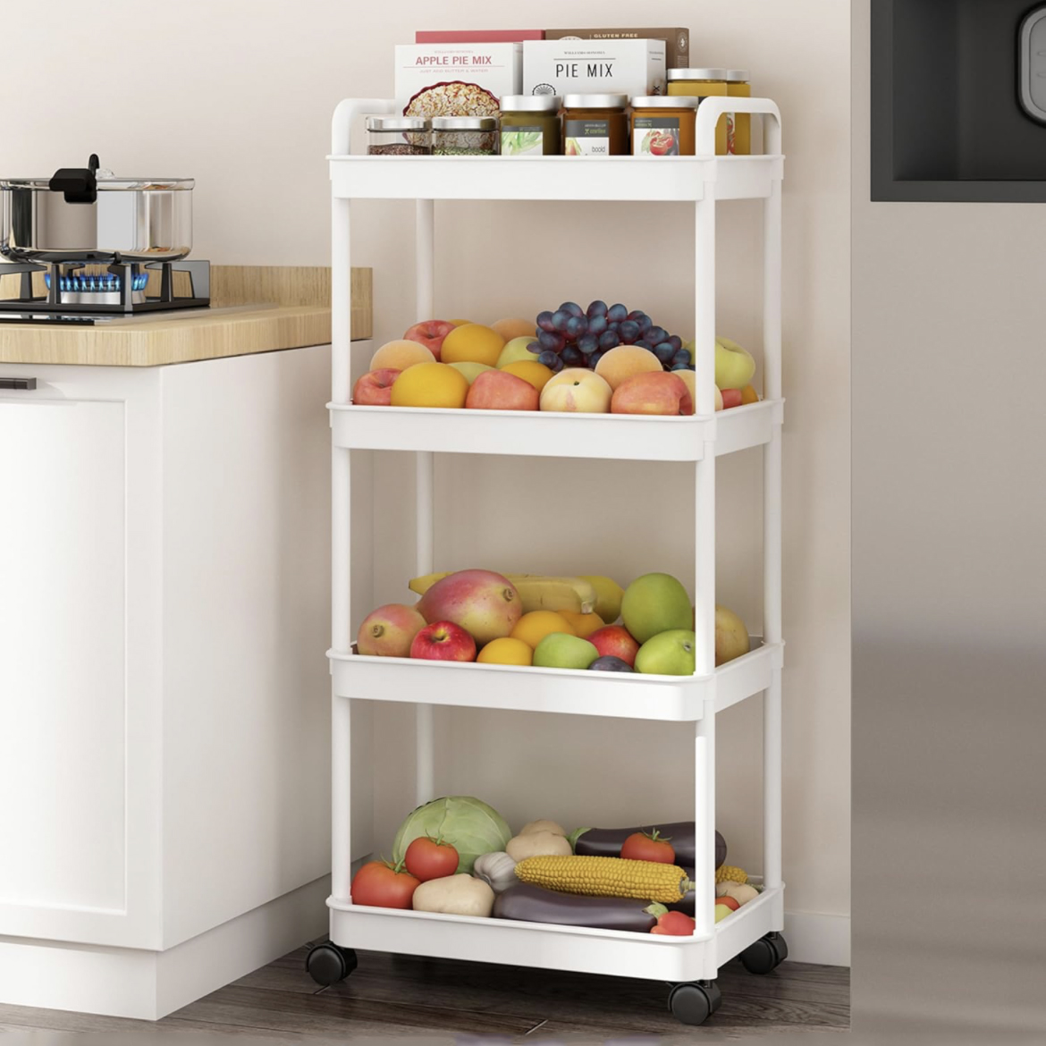 Carro de almacenamiento multifuncional para cocina con ruedas, estante de almacenamiento móvil, organizador de carrito, accesorios para el hogar
