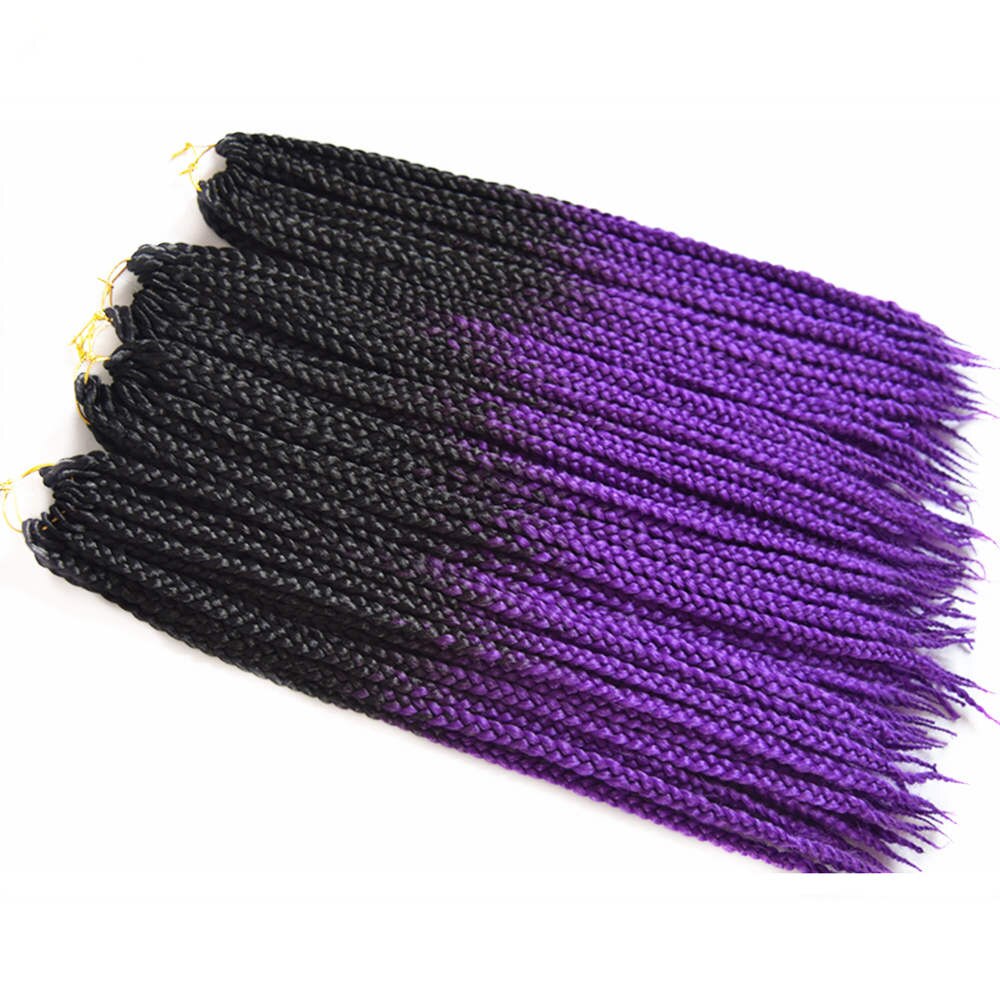 Feilimei Ombre blond 3 S Kasten Geflecht Haarverlängerungen 22 Zoll 100g Synthetische Schwarz Lila Braun Grau Häkeln Flechten haar: T1B/Lila
