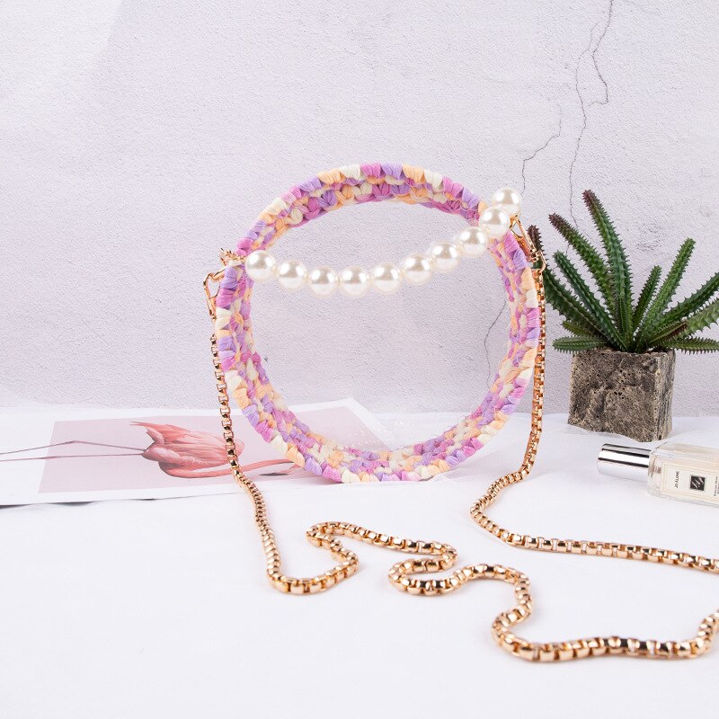 Vävd väska akryl transparent tyg trådpåse handgjord virkad ull diy material väska: Rosa
