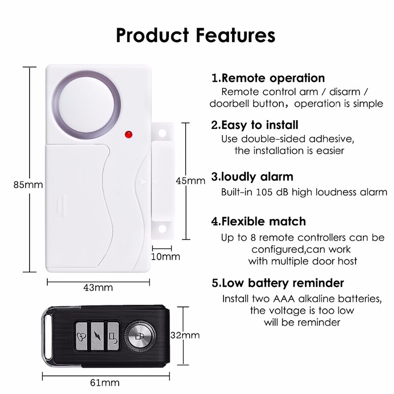 Marlboze-Sensor inalámbrico para puerta y ventana, sistema de seguridad de ABS con Control remoto, alarma antirrobo, protección para el hogar