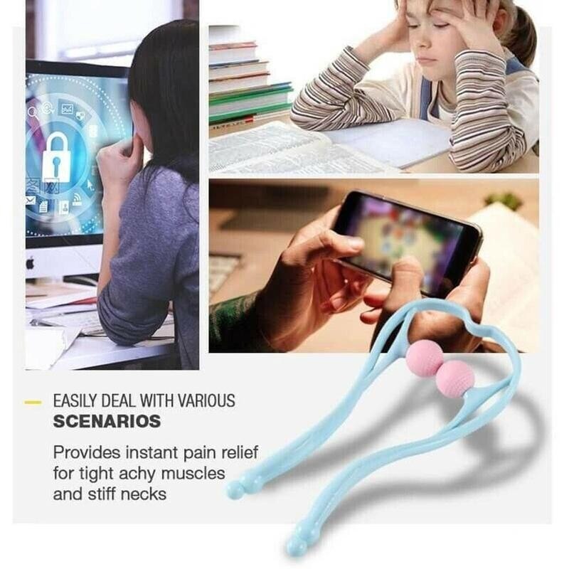 Neck Massager Therapy Neck and Shoulder Dual Trigger Point Roller Self-Massage Tool Relieve Hand Pressure Deep Massage