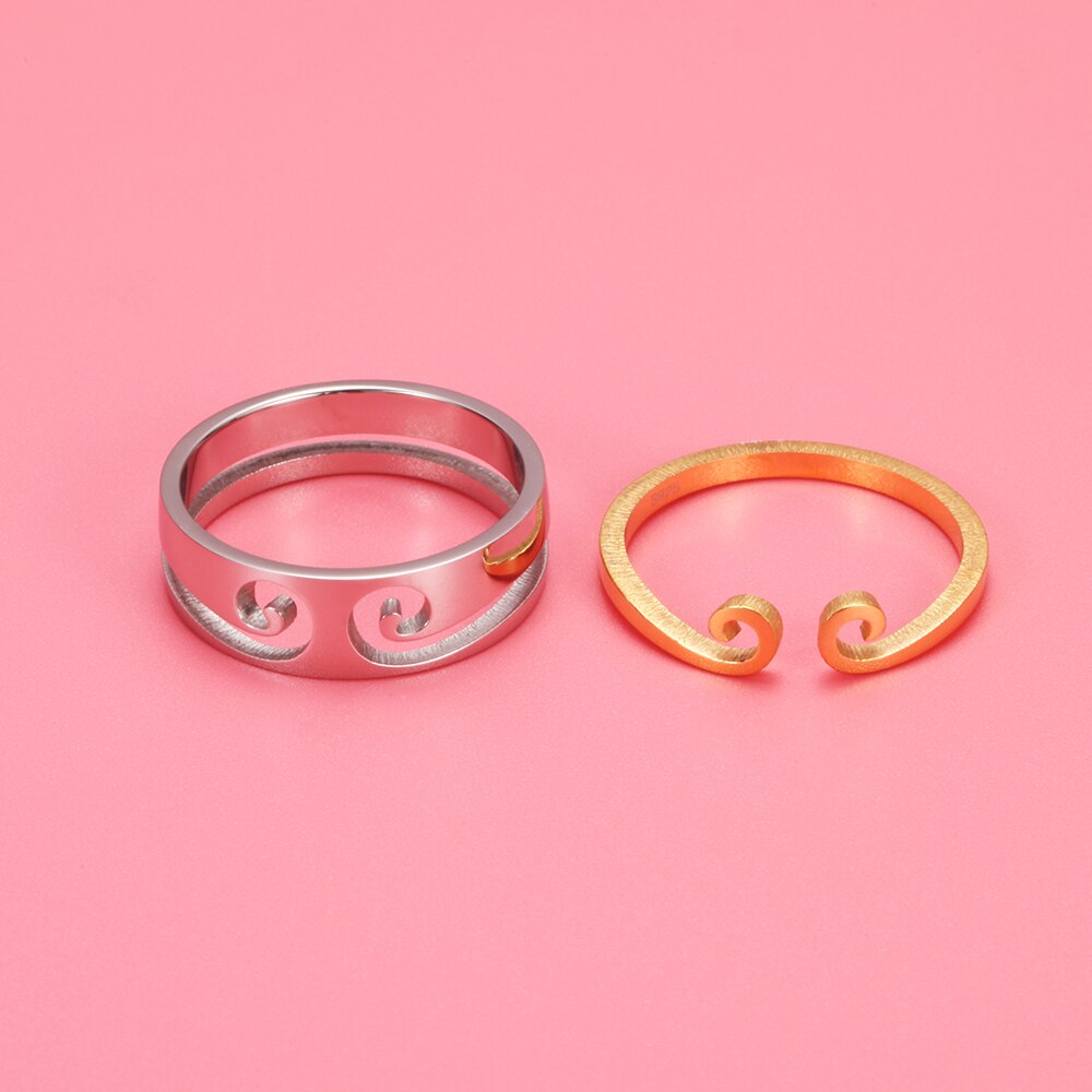 Besonderes Ring-einstellen aus Gold und edelstahl, romantischer 2 in-in -1 -Ring für paare, affenkönig-liebhaber, hochzeitsschmuck