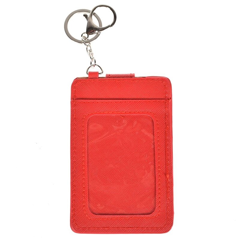 Pu læder badge holder kontor nøglering id-kortholdere mini tegnebog 3- slot kreditkort buskort badge taske rejsetilbehør: Rød