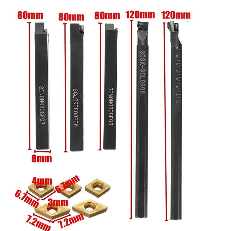 8mm skaft indekserbar drejebænk drejeværktøjsholder med ccmt 060204 dcmt 070204 hårdmetalindsatser til cnc maskine