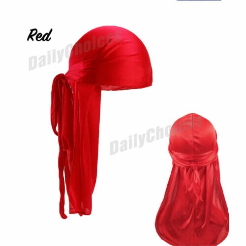 Us unisex menn kvinner bandana doo durag hodeplagg myk silke pirat cap wrap: Rød