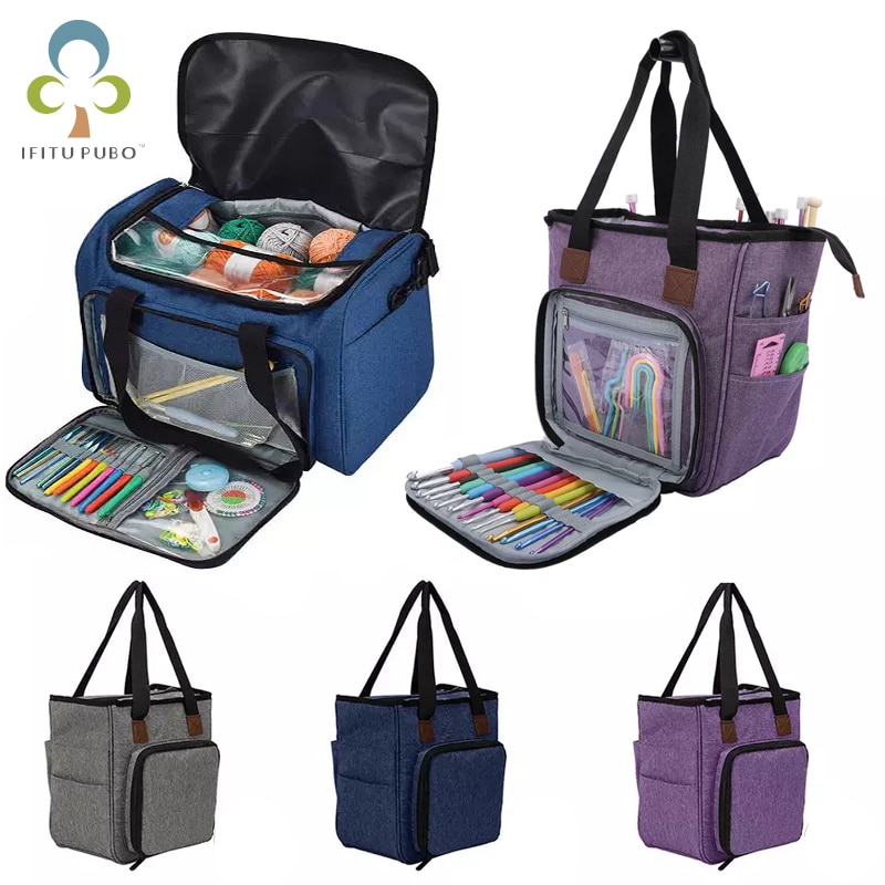 Knitting Bag Portable Yarn Tote Storage Bag Wool Crochet Hooks Knitting Needles Sewing Supplies Set DIY Household Organizer ZXH