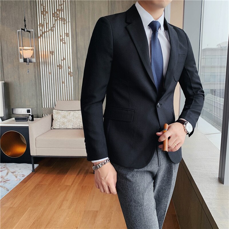 Britisk stil business casual solid formell wear herre blazer jakker slim fit en knapp enkle kåper lange ermer 3xl