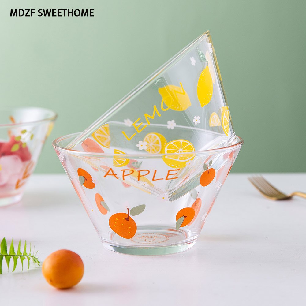 Mdzf 800ml frugt mønster glas salatskål frugt dessert nudler skål hjemme nordisk stil køkken suppe ris serverings skåle service