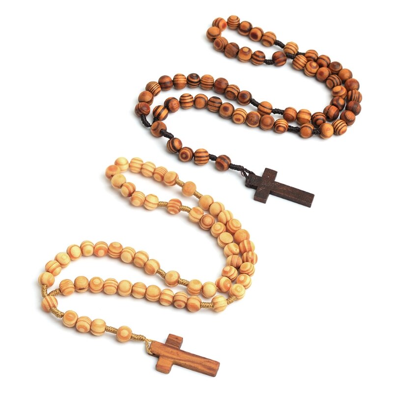Retro rosenkrans pärlor halsband för kvinnor kors jesus hänge religiösa kristna smycken berlock