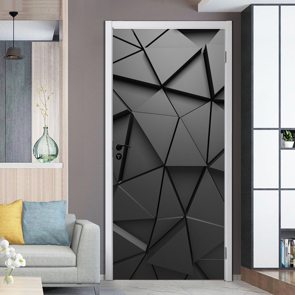 3D Geometric Door Stickers Self Adhesive Removable For Living Room PVC Mural Waterproof Multifunctional Bedroom Home Decor DIY