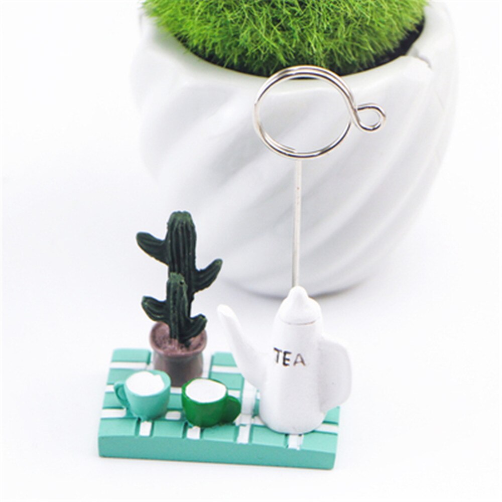 1pc Micro Landscape Card Holder Teapot Strawberry Tree Desktop Photo Memo Note Clip Kawaii Stationery Tickets Letter Holders: B